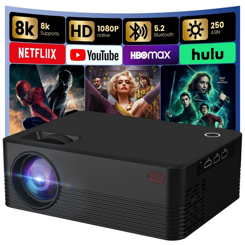 H5 Mini Portable Projector,The Smart Projector Supporting Automatic Keystone Correction and 4K 1080P Ultra HD,Dual-Band WiFi6 5G and Bluetooth 5.0,Projects a Large Screen of 40-200 Inches