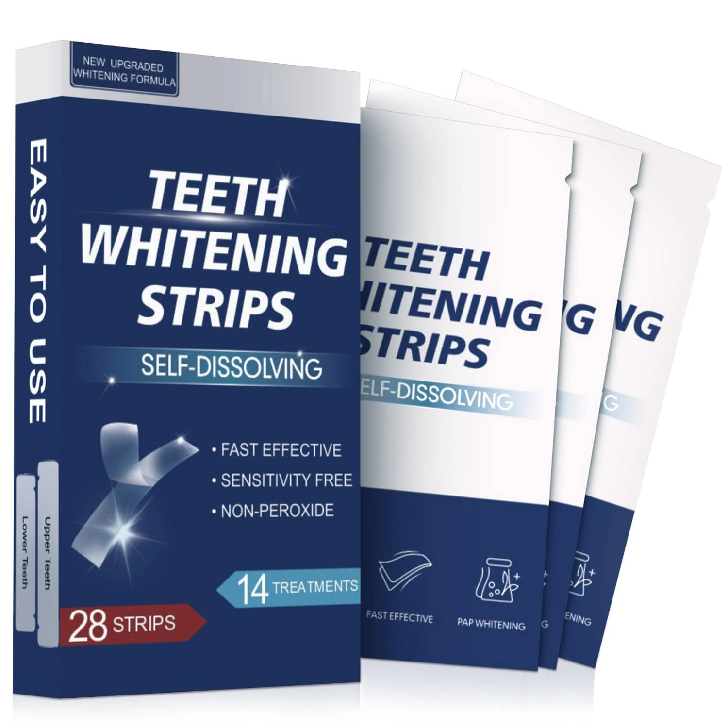 Teeth Whitening Strips, 28 Strips (14-Day Treatment) – Whitening Strip for Non-Sensitive Teeth, Peroxide-Free & Safe for Tooth Enamel, Fast Visible Results, Removes Stains