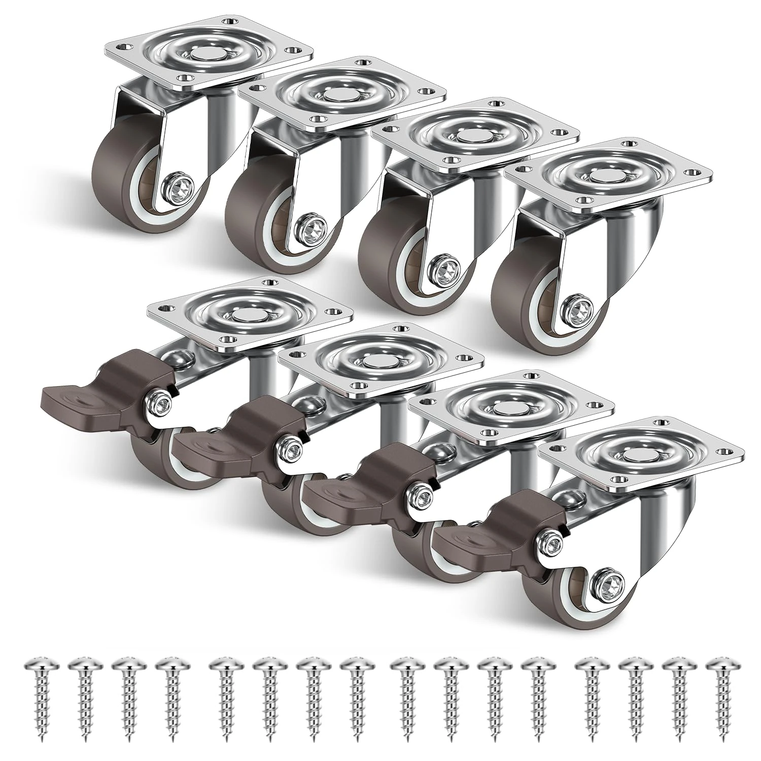 HOLKIE Castor Wheels 25mm Castors for Furniture with Safety Brake Caster Wheels Set of 8 Total Capacity 80KG (4 with Brakes and 4 without)
