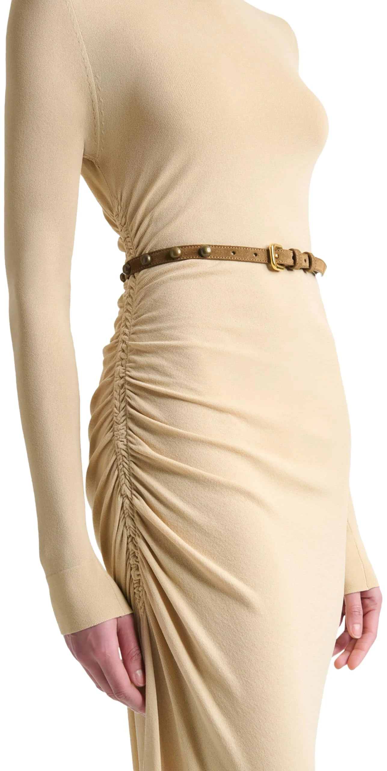 Altuzarra, Skinny Belt With Studs Buckle Belt, L, Tobacco/Gold Stud