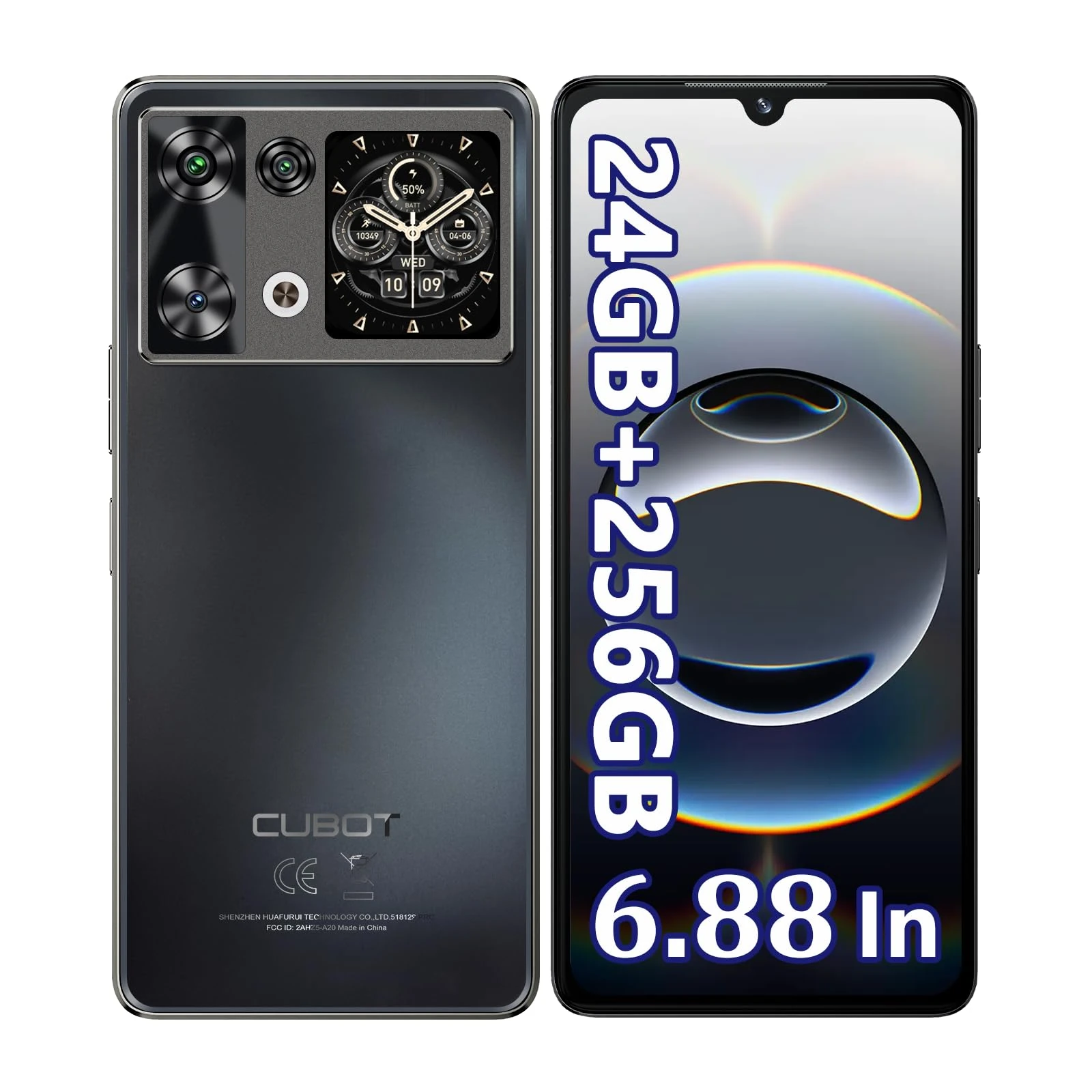 CUBOT P90 Android 15 Phone - 24GB+256GB, MTK G100, 6.88"/120Hz Display & 1.72" Rear Screen SIM-Free & Unlocked Mobile Phones, 64MP+16MP, 5100mAh/18W, 4G Dual SIM Smartphone, NFC/Face ID/Fingerprint