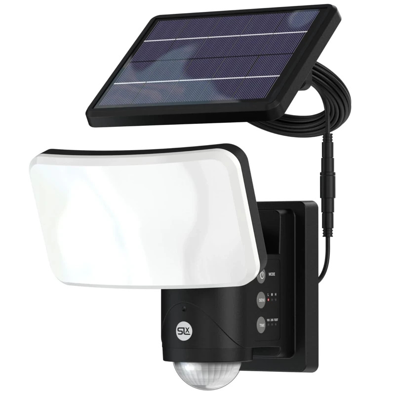 SLx Outdoor Security Light Solar Powered with PIR Motion Sensor, 1800 Lumen LED Floodlight, IP65 Weatherproof, 240° Auto Tracking Robotic Sensor Black