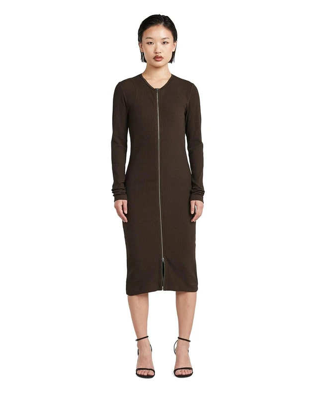 G-STAR 2 Way Slim Rib Dress wmn for Women, Knee Length, Brown, Size S