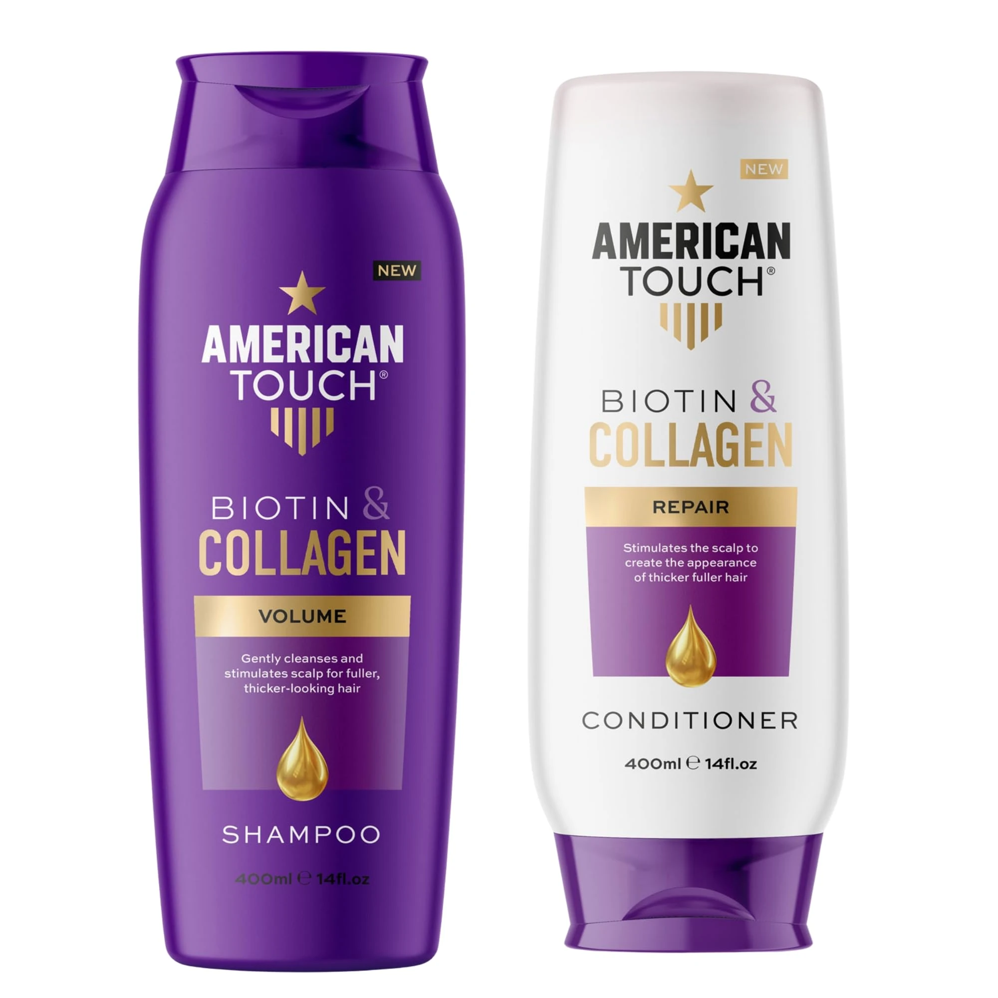 American Touch Biotin & Collagen Shampoo and Conditioner Set (2 x 400ml) – Volumising & Thickening for Fine, Thinning & Damaged Hair – Strengthens & Repairs for Fuller, Thicker Hair – for Men & Women