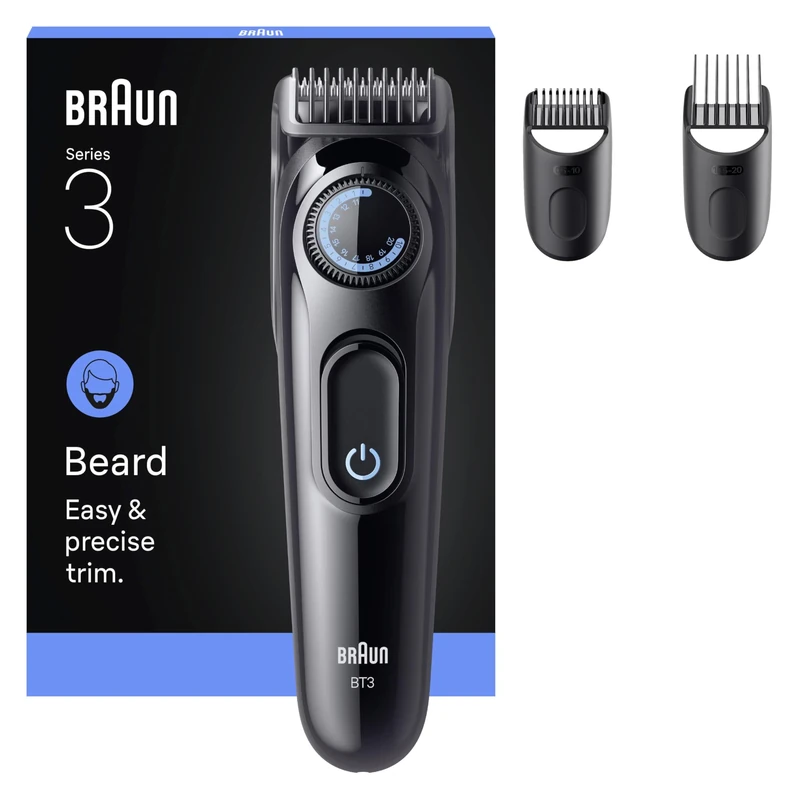 Braun Series 3 Hair Trimmer, +3 Styling Instruments, Extremely Sharp Blade, 50 Minute Runtime, 40 Length Settings, BT3520, Black/Blue