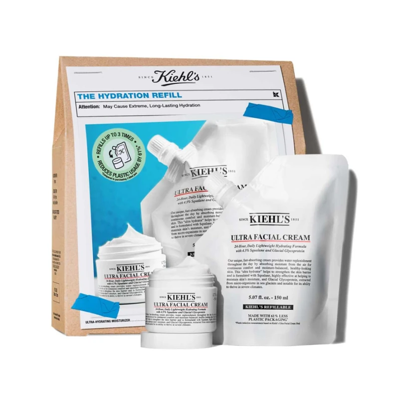 Kiehl's The Hydration Refill Set, Fast-Absorbing, Continuous Comfort & Moisture-Balanced Cream for Healthy-Looking Skin, inc.: Ultra Facial Cream, 50Ml & Refill, 150Ml