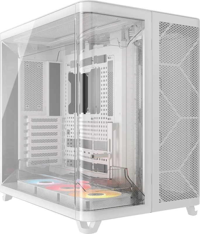 CORSAIR AIR 5400 RS-R ARGB Triple-Chamber Mid-Tower Panoramic PC Case – 3x Pre-Installed Reverse-Rotor RS120-R ARGB Fans, Low-Noise, High Airflow Ducts, Reverse Motherboard Support – White