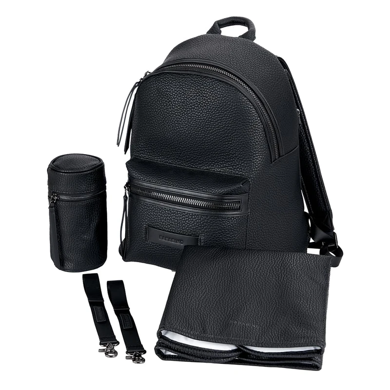baba bing Baby Changing Backpack - Black - Luxurious Vegan Leather Backpack for Baby Essentials | Nappy Changing Bags | Changing Bag Backpack - Baby Changing Bag