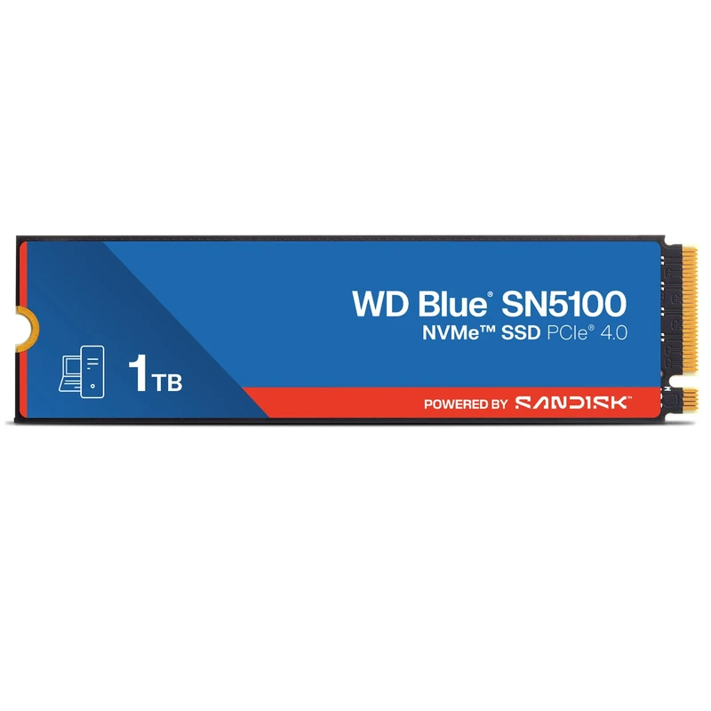 WD Blue SN5100 NVMe SSD 1TB (Up to 7,1000 MB/s read speeds, M.22280, PCIe Gen 4.0, n Cache 4.0, SANDISK 3D CBA NAND technology, Acronis True Image data migration software) POWERED BY SANDISK