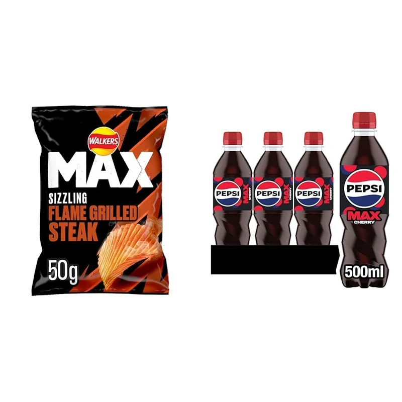 Walkers Max Flame Grilled Steak Crisps, 50 g, Pack of 24