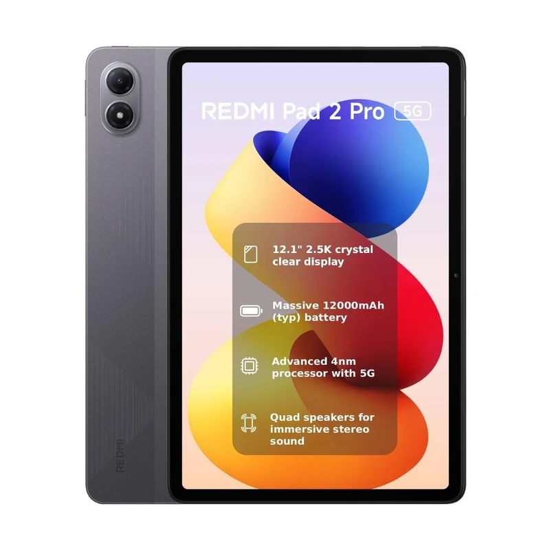 XIAOMI REDMI Pad 2 Pro 5G, 6+128GB, 12.1" 2.5K 120Hz Crystal-clear Display, Massive 12000mAh, 4nm Processor with 5G, Dolby Atmos, Graphite Gray, Warranty 2 years, Charger Not Included