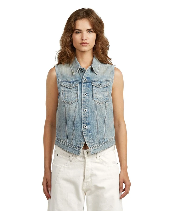 G-STAR Pitched hem slim vest wmn, Women's Jacket, Color Blue, Size XXL