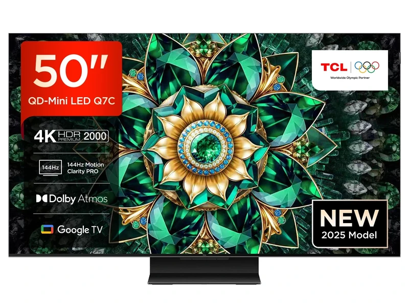 TCL 50Q7C-UK 50” QD-Mini LED TV, 4K HDR Premium 2000, Smart TV Powered by Google TV (Dolby Vision IQ & Atmos, HVA Panel, 144Hz Motion Clarity Pro)