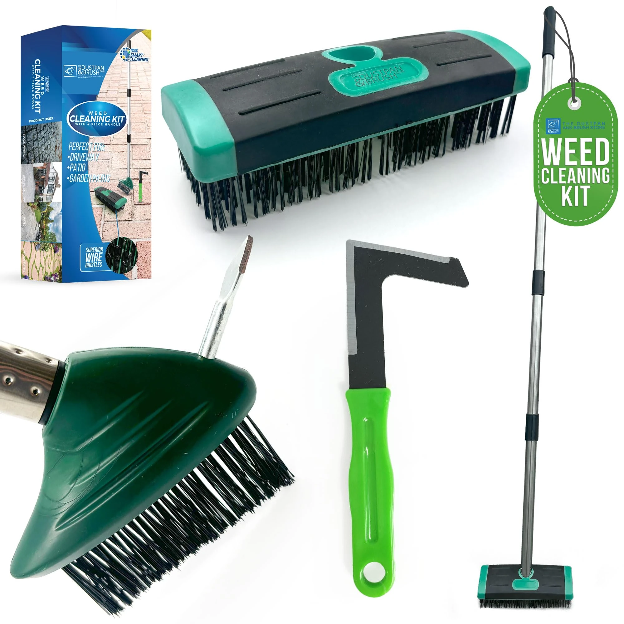 Ultimate Garden Weed Brush Set & Patio Cleaner Includes Metal Wire Broom, Angled Moss Brush with Built In Scraper Tool & Free Handheld Weed Remover Tool, Ideal for Driveway, Garden & Patio Cleaning