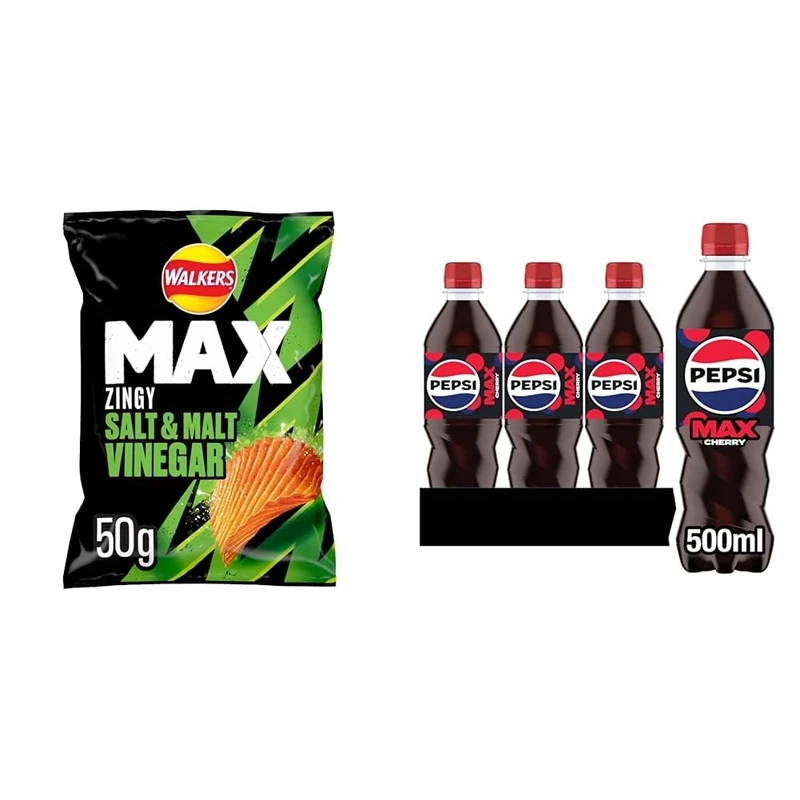 Walkers Max Salt & Vinegar Crisps Case, 50 g, Pack of 24