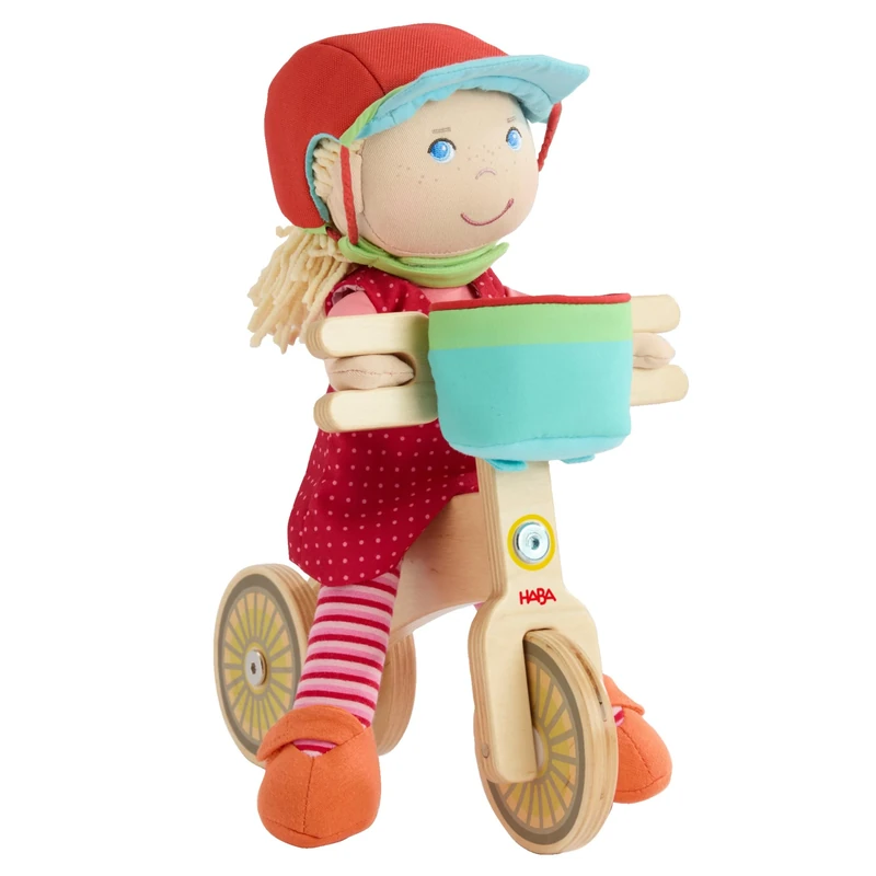 HABA Annelie Balance Bike Set - Doll Set with Annelie Doll, Wooden Wheel, Bicycle Helmet and Basket, for Children from 18 Months - 2011906001 - Image 1