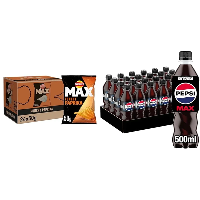 Walkers Max Paprika Crisps, 50 g, Pack of 24