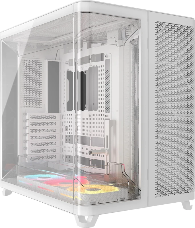 CORSAIR AIR 5400 LX-R RGB iCUE LINK Triple-Chamber Mid-Tower Panoramic PC Case – 3x Pre-Installed Reverse-Rotor LX-R RGB Fans, Low-Noise, High Airflow Ducts, Reverse Motherboard Support – White