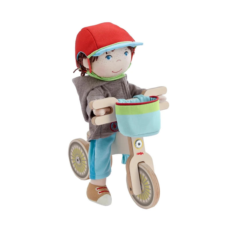 HABA Lian Balance Bike Set - Wooden Balance Bike with Lian Doll, Bicycle Helmet and Bicycle Basket - Bicycle with Double Wheel for Secure Stand - 2011905001 - Image 1