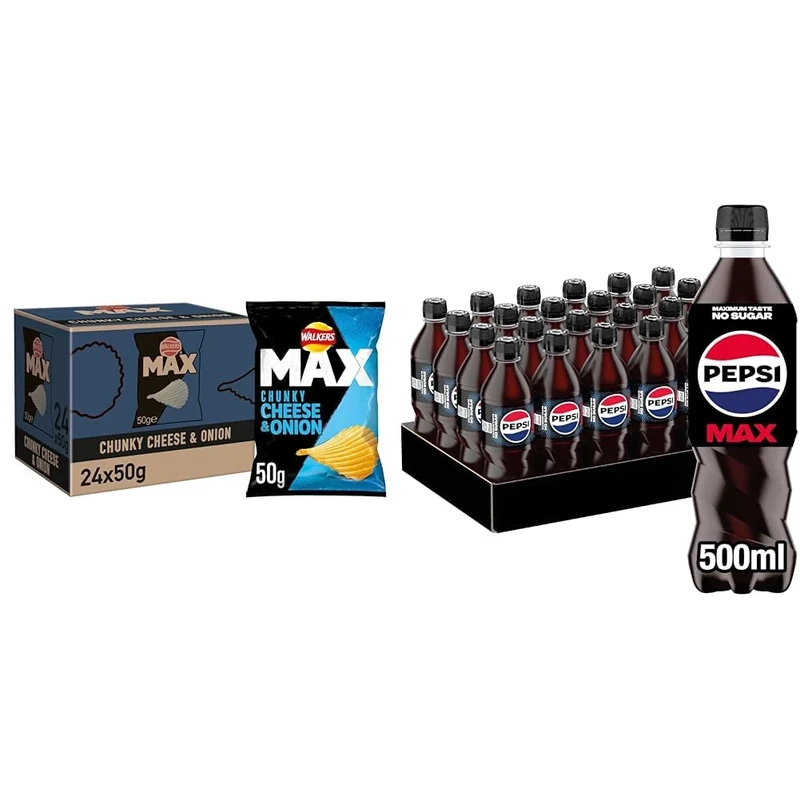 Walkers Max Cheese & Onion Crisps, 50 g, Pack of 24