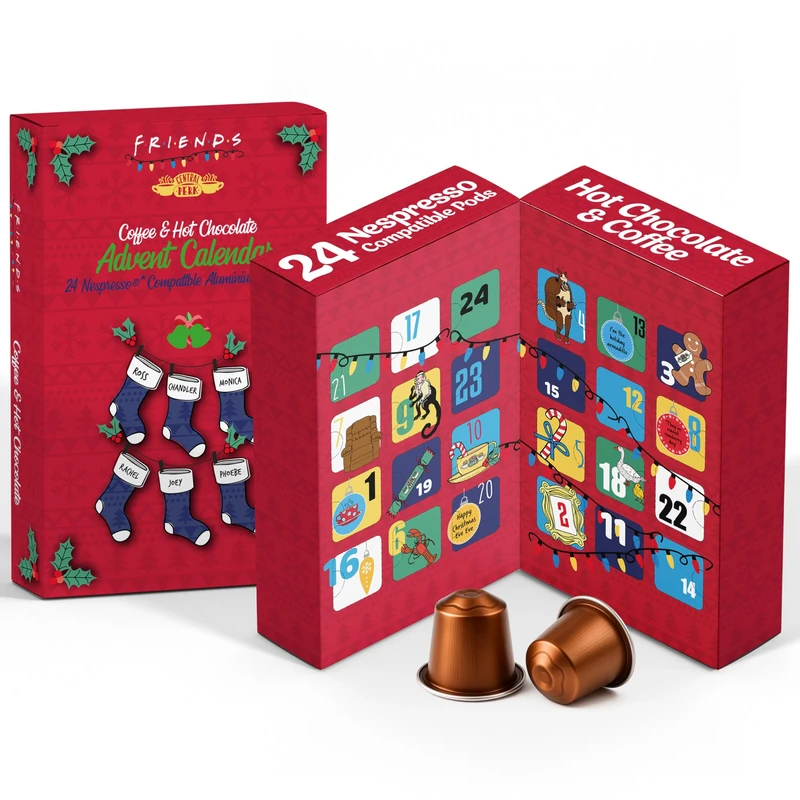 FRIENDS Nespresso Coffee & Hot Chocolate Advent Calendar – Xmas Coffee & Hot Chocolate Flavoured Original Capsule Compatible with Nespresso (24 Capsules)