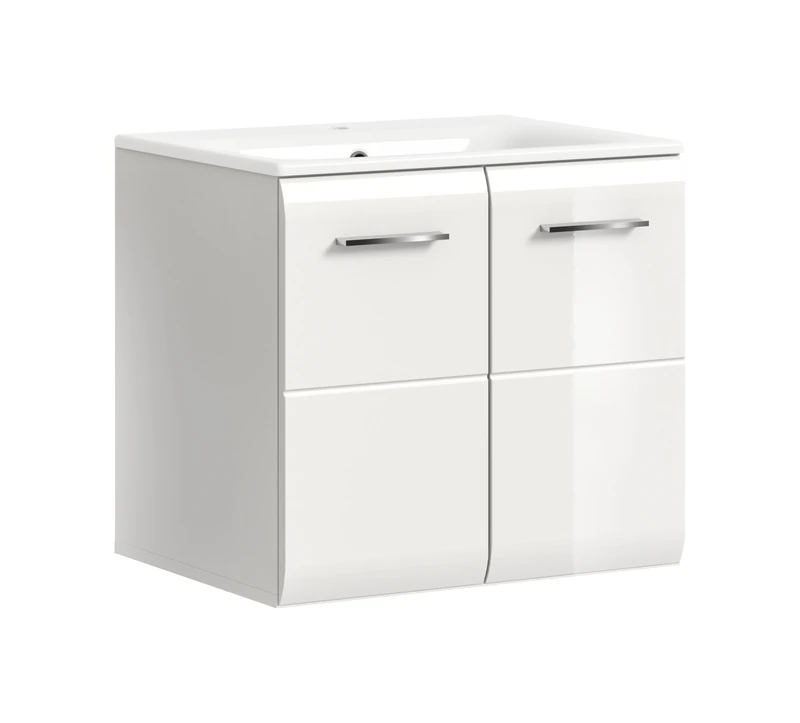 xonox.home Wash Basin Ice 60 x 55 x 46 cm Including Sink in Body White Replica and Front White High Gloss - Bathroom Wash Basin in White - Modern & Compact - Image 1