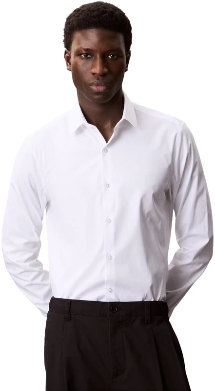 Calvin Klein Men's Slim ESNTL POPLIN NOS STR SLD Dress Shirts, White (White), S