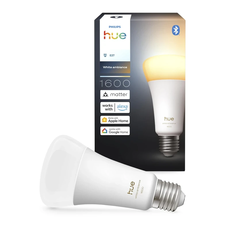 Philips Hue Smart LED A67 Bulb, White Ambiance, E27 Base, 11.8W, Full Spectrum Light 1000K-20000K, 1600 Lumens, Dimmable, Works with Alexa, Google Assistant, and Apple Home, 1 Pack