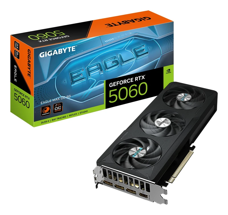 Gigabyte GeForce RTX 5060 EAGLE MAX OC 8G Graphics Card - 8GB GDDR7, 128bit, PCI-E 5.0, 2550 MHz Core Clock, 3 x DisplayPort, 1 x HDMI, NVIDIA DLSS 4, GV-N5060EAGLEMAX OC-8GD