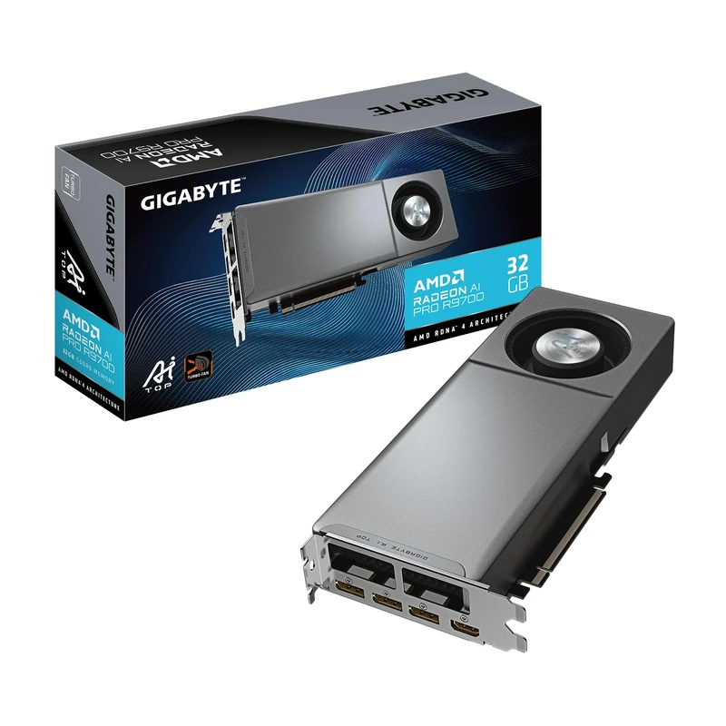 Gigabyte Radeon AI PRO R9700 AI TOP 32G Graphics Card- 32GB GDDR6, 256 bit, PCI-E 5.0, 2920MHz Core Clock, 3 x DP, 1 x HDMI, GV-R9700AI TOP-32GD