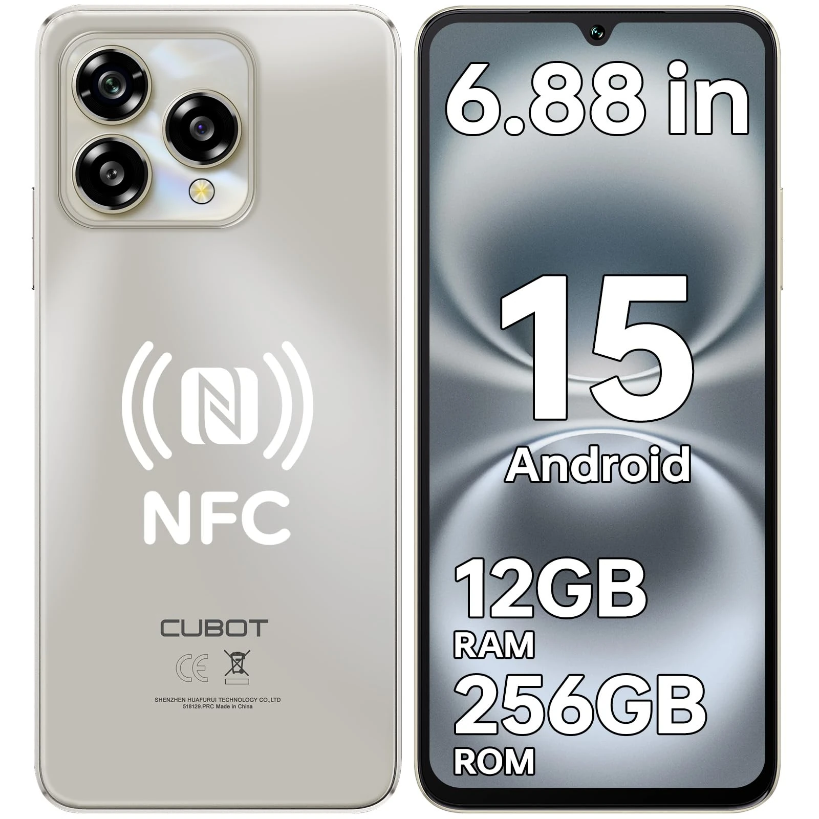 CUBOT A40 Android 15 Mobile Phone 2025-12GB + 256GB, 6.88"/120Hz Display SIM-Free & Unlocked Mobile Phones, 48MP Camera, 5100mAh, Smartphone 4G Dual SIM/Face Unlock/OTG/NFC/GPS/Dual Speakers
