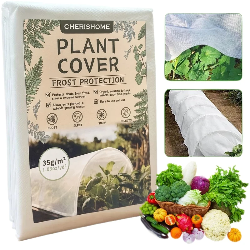 CHERISHOME Garden Fleece Frost Protection for Outdoor Plants 35gsm, 2m X 5m Horticultural Fleece for Plants Protection Frost, Plant Fleece Frost Protection, Non-Woven Fabric Plant Covers for Winter