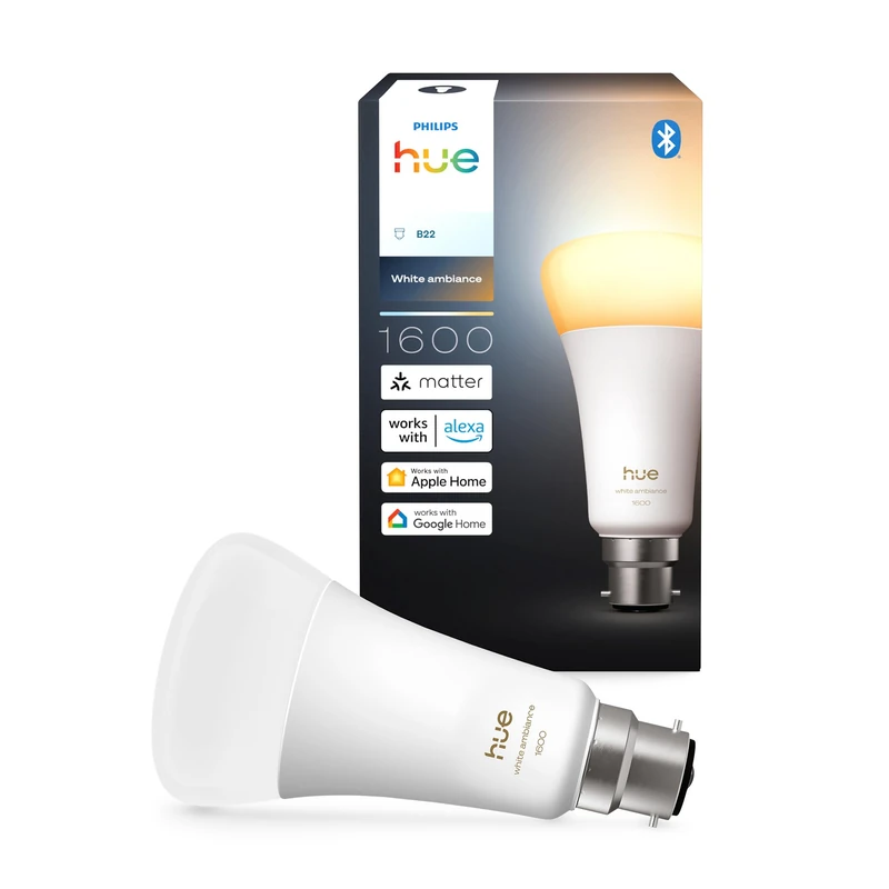 Philips Hue Smart A67 LED Bulb, White Ambiance, E27 Base, 11.8W, Full Spectrum Light 1000K-20000K, 1600 Lumens, Dimmable Mood Lighting, Smart Lighting Works with Alexa, Google, and Apple, 1 Pack