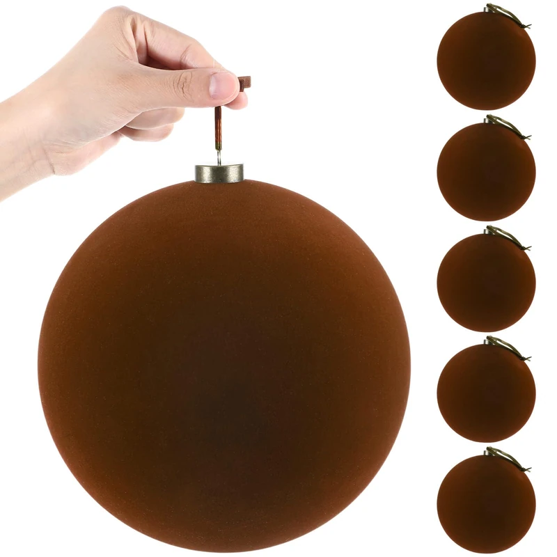 Weysat 6 Pcs 8 Inch Extra Large Velvet Christmas Ball Ornaments Set Flocked Holiday Ornaments Giant Velvet Xmas Balls for Christmas Tree Festive Indoor Display Holiday Party (Cocoa Brown)