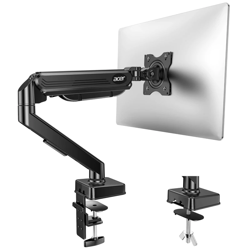 Acer Single Monitor Arm Desk Mount for 17-34 Inch Screen, Gas Spring Monitor Arm Load 4.4-19.8 lbs, Height Adjustable Desk Stand Mount with Tilt Swivel Rotate, VESA 75/100mm, C-Clamp/Grommet Base