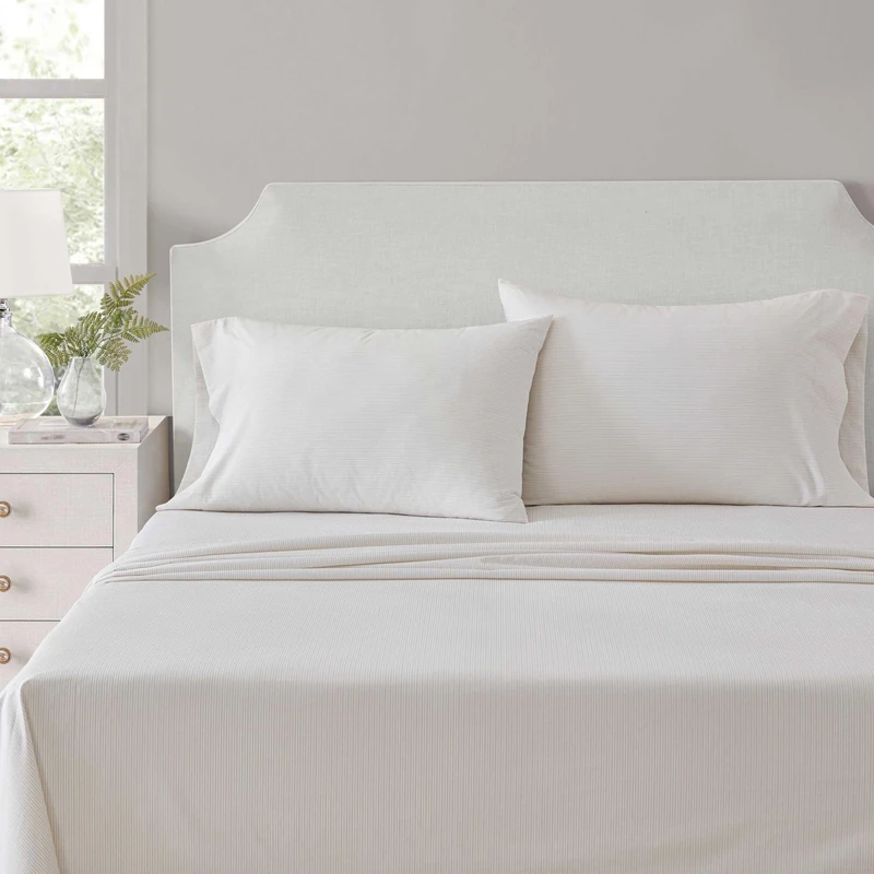 Martha Stewart - King Size Sheets Set, Crisp & Tailored Cooling Sheets w/a Naturally Smooth Cotton Percale Lightweight Feel - Bed Sheets with Matching Pillowcases & Fitted Sheet (Stripe White)