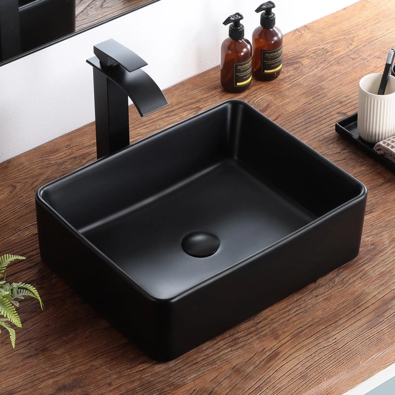 KDKSC Bathroom Vessel Sink 19"x15" Rectangular Matte Black Porcelain Ceramic Bathroom Sink Modern Above Counter Vanity Sinks