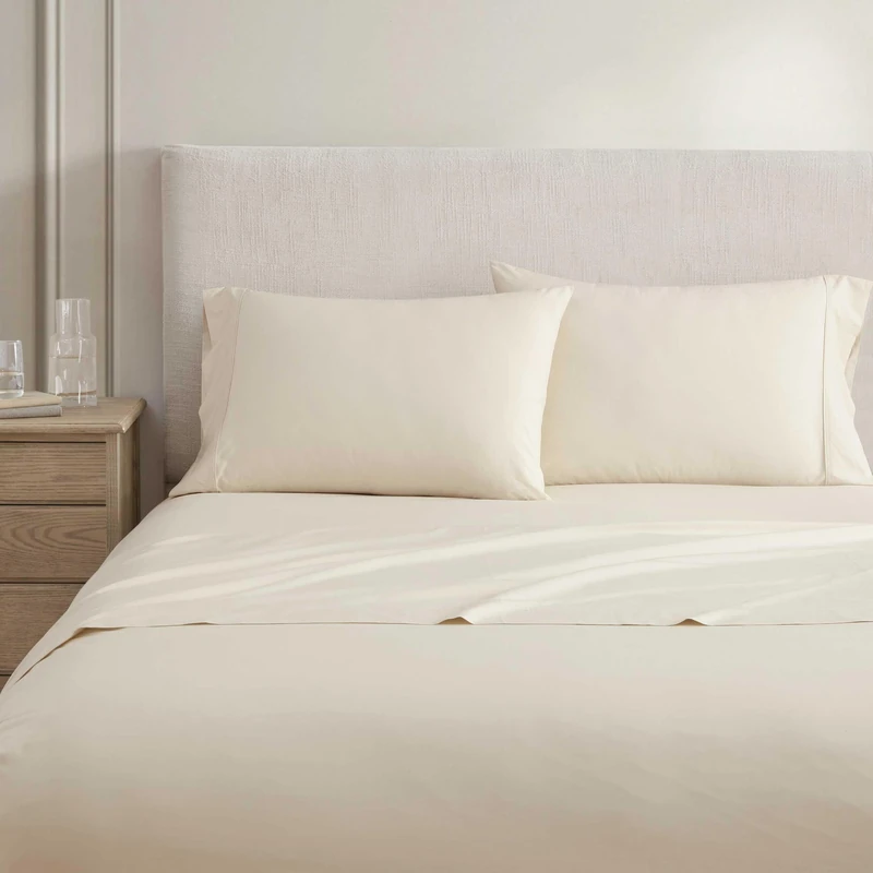 Martha Stewart - King Size Sheets Set, Crisp & Tailored Cooling Sheets w/a Naturally Smooth Cotton Percale Lightweight Feel - Matching Pillowcases & Fitted Sheet (Skylands Solid Beige)
