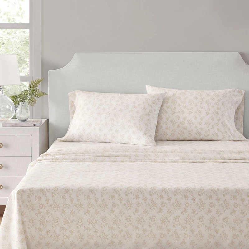Martha Stewart - King Size Sheets Set, Crisp & Tailored Cooling Sheets w/a Naturally Smooth Cotton Percale Lightweight Feel - Bed Sheets with Matching Pillowcases & Fitted Sheet (Floral White)