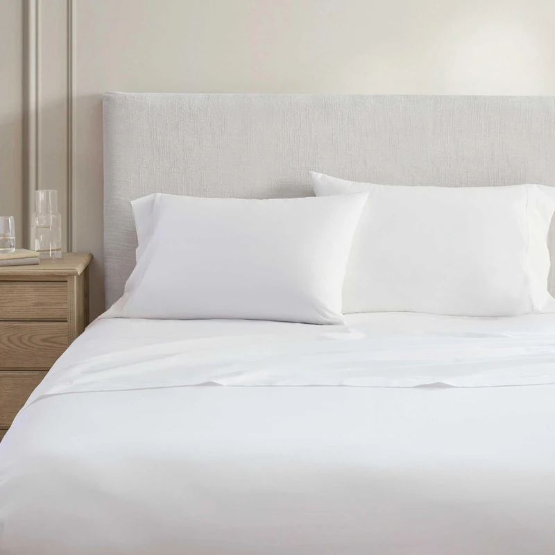Martha Stewart - King Size Sheets Set, Crisp & Tailored Cooling Sheets w/a Naturally Smooth Cotton Percale Lightweight Feel - Matching Pillowcases & Fitted Sheet (Skylands Solid White)