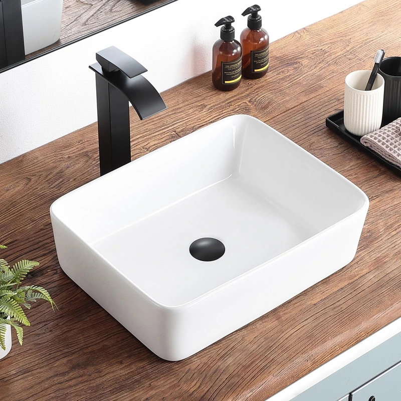 KDKSC Vessel Sink 19"x15" Rectangular Bathroom Sink 19 Inch White Porcelain Ceramic Bathroom Vessel Vanity Sinks Art Basin