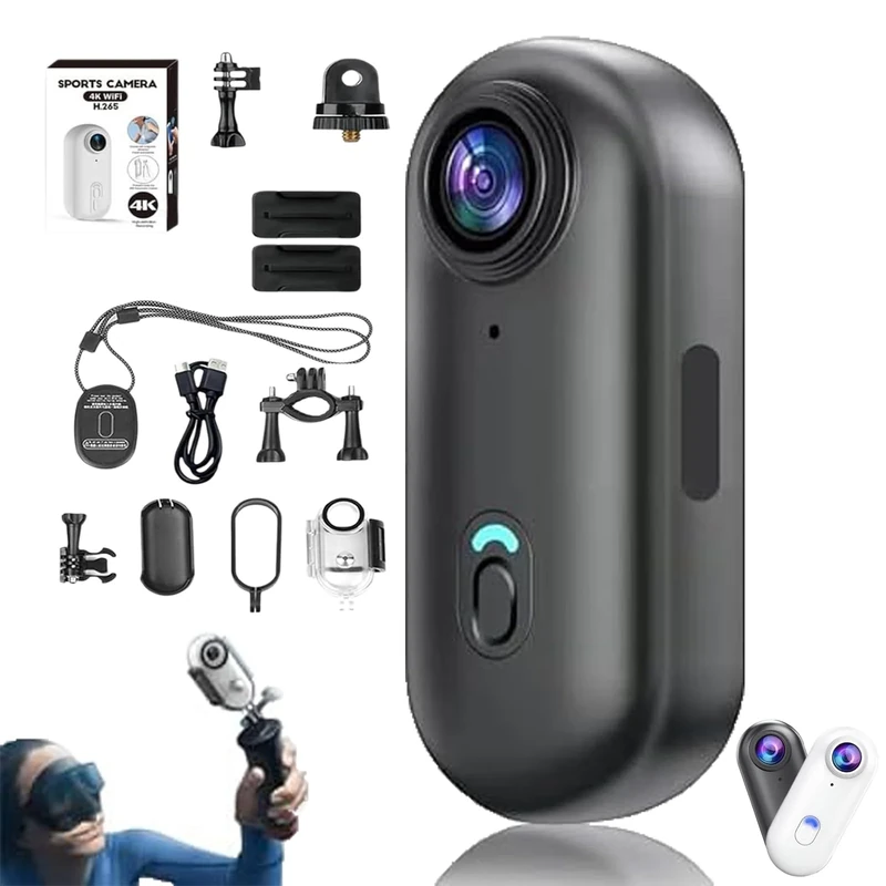 Treklon POV Camera, Treklon Body Camera, HD 1080p/4k Pocket Action Cam,with Ip68 Waterproof Wearable Action Cameras, 170° Wide Angle, for Travel, Pet Walking & Outdoor Sports (4K Black-B,0G)