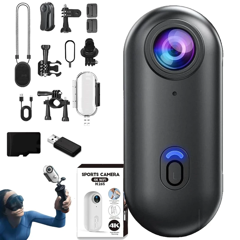 Treklon POV Camera, Treklon Body Camera, HD 1080p/4k Pocket Action Cam,with Ip68 Waterproof Wearable Action Cameras, 170° Wide Angle, for Travel, Pet Walking & Outdoor Sports (4K Black-B,32G)