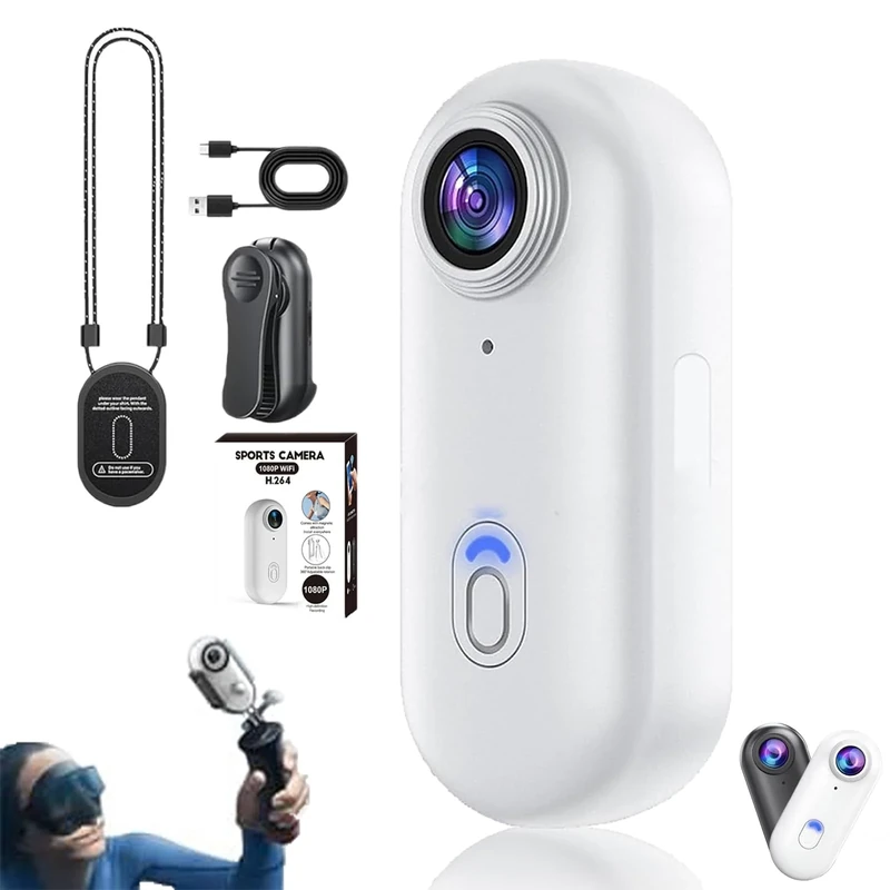 Treklon POV Camera, Treklon Body Camera, HD 1080p/4k Pocket Action Cam,with Ip68 Waterproof Wearable Action Cameras, 170° Wide Angle, for Travel, Pet Walking & Outdoor Sports (1080P White-A,32G)
