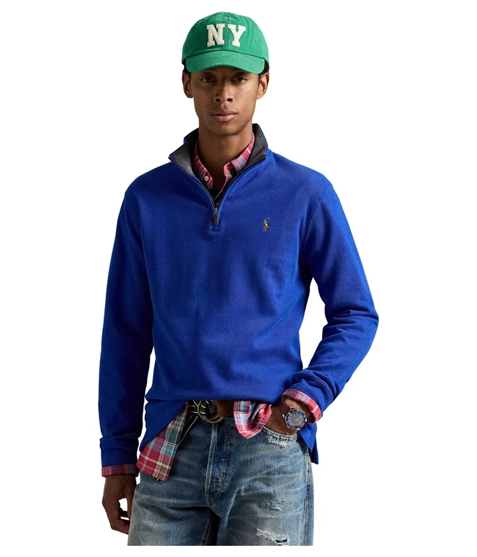 Polo Ralph Lauren Mens Estate- Rib Quarter Zip Pullover, Sapphire Star/Barclay Heather, XL - Image 1
