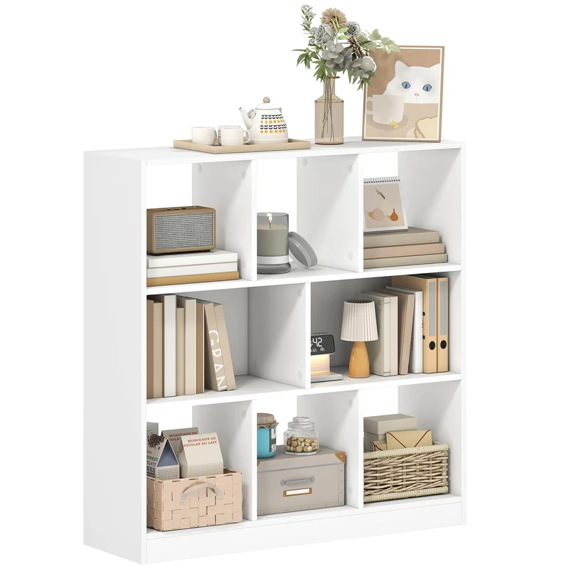 HOMCOM Bookcase Stand Shelf with 8 Compartments Storage Shelf Cube Shelf Bookcase for Living Room Bedroom Office White