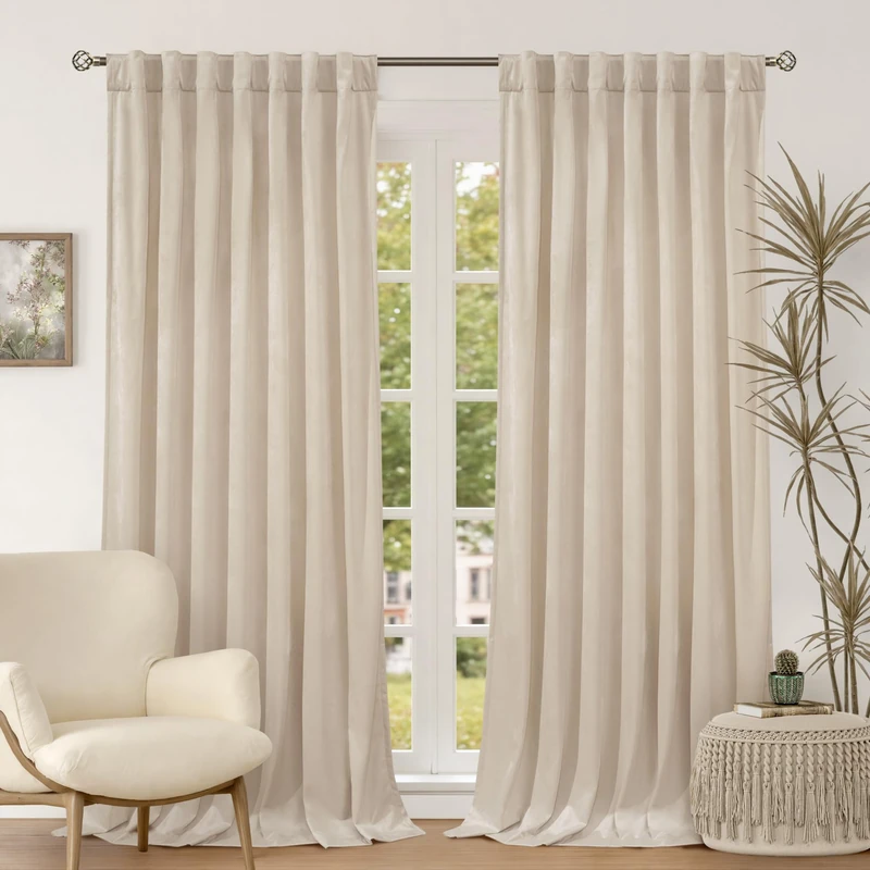 BGment Cream Beige Velvet Curtains 84 inches 2 Panels - Luxury Thick Blackout Curtains for Bedroom Living Room Thermal Insulated Super Soft Window Drapes with Rod Pocket & Back Tab, 60 x 84 inches