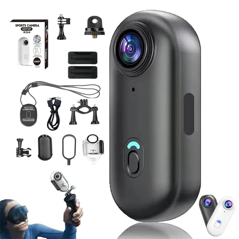 Treklon POV Camera, Treklon Body Camera, HD 1080p/4k Pocket Action Cam,with Ip68 Waterproof Wearable Action Cameras, 170° Wide Angle, for Travel, Pet Walking & Outdoor Sports (1080P Black-B,0G)