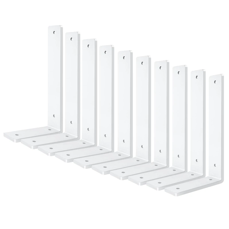 White Heavy Duty Shelf Brackets 8 Inch (10 Pack), Rustic L Floating Shelf Brackets, Wall Shelf Bracket for DIY Decorative with Mounting Hardware.