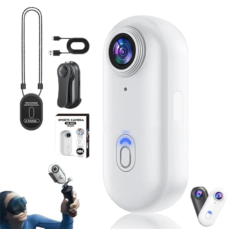 Treklon POV Camera, Treklon Body Camera, HD 1080p/4k Pocket Action Cam,with Ip68 Waterproof Wearable Action Cameras, 170° Wide Angle, for Travel, Pet Walking & Outdoor Sports (4K White-A,32G)